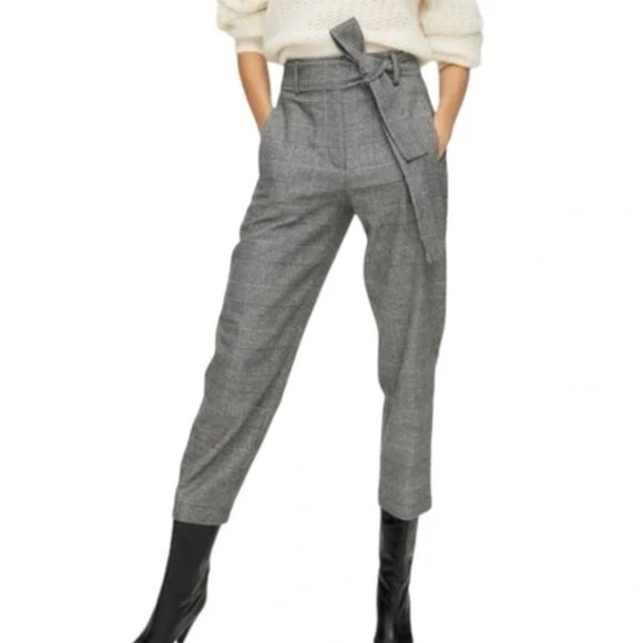 Aritzia Wilfred Tie Front Pants Grey Plaid - Picture 1 of 6